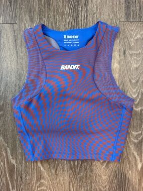 Bandit Running Stamina Lyra Race Crop - Deep Peri Blue with Rust